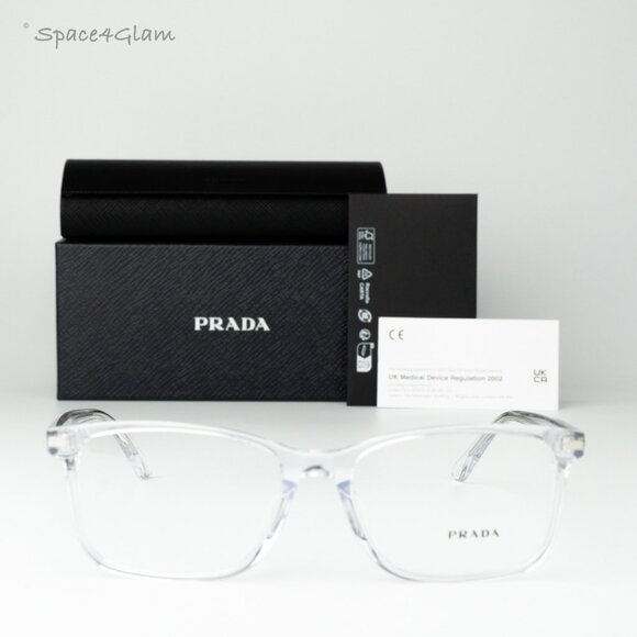 Prada Men Eyeglasses Crystal Demo Square PR14WVF 2AZ1O1 BRAND NEW - Picture 1 of 8